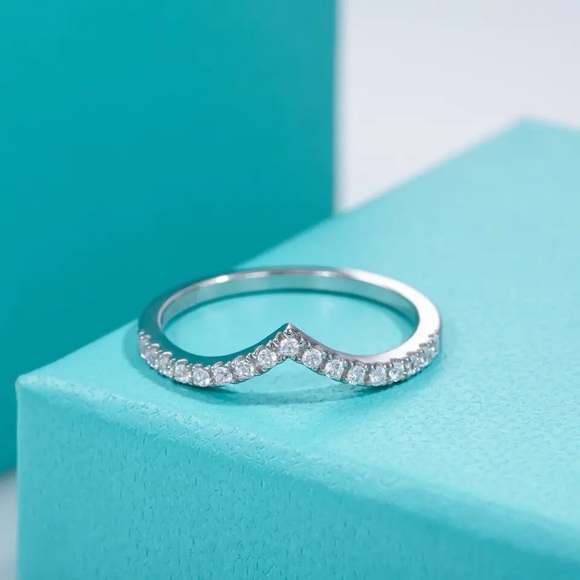 1.5mm Moissanite Dainty V-Band, Sterling Silver - Picture 3 of 8